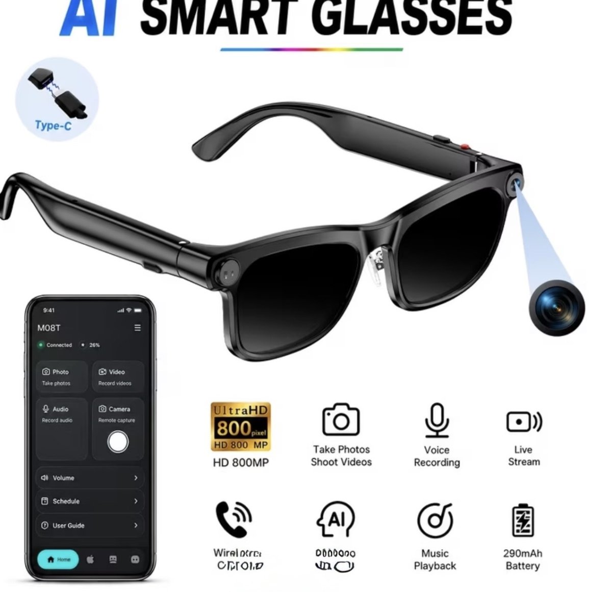 Lunettes intelligentes Al avec Caméra Espion