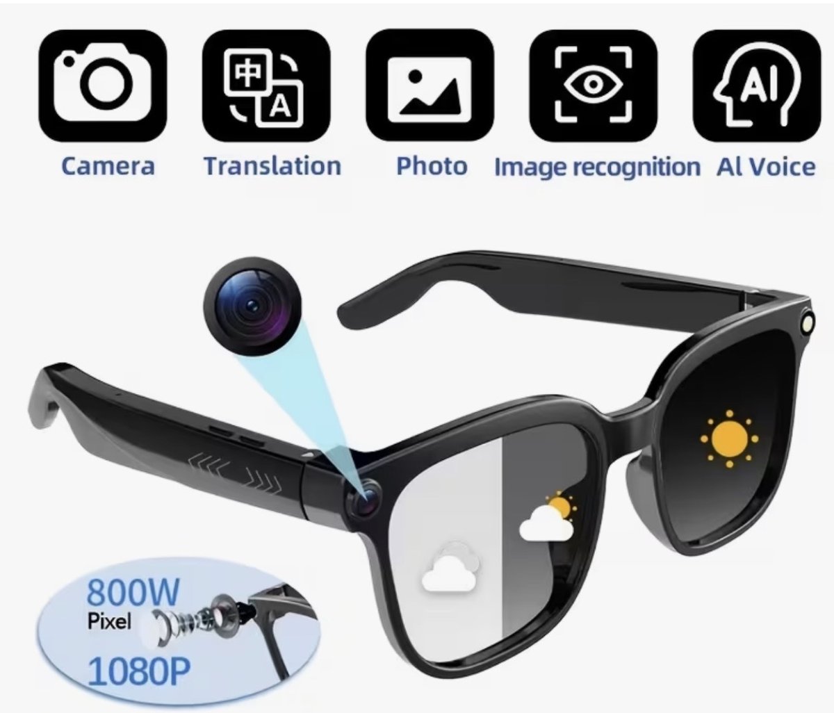 Lunettes intelligentes Al avec Caméra Espion