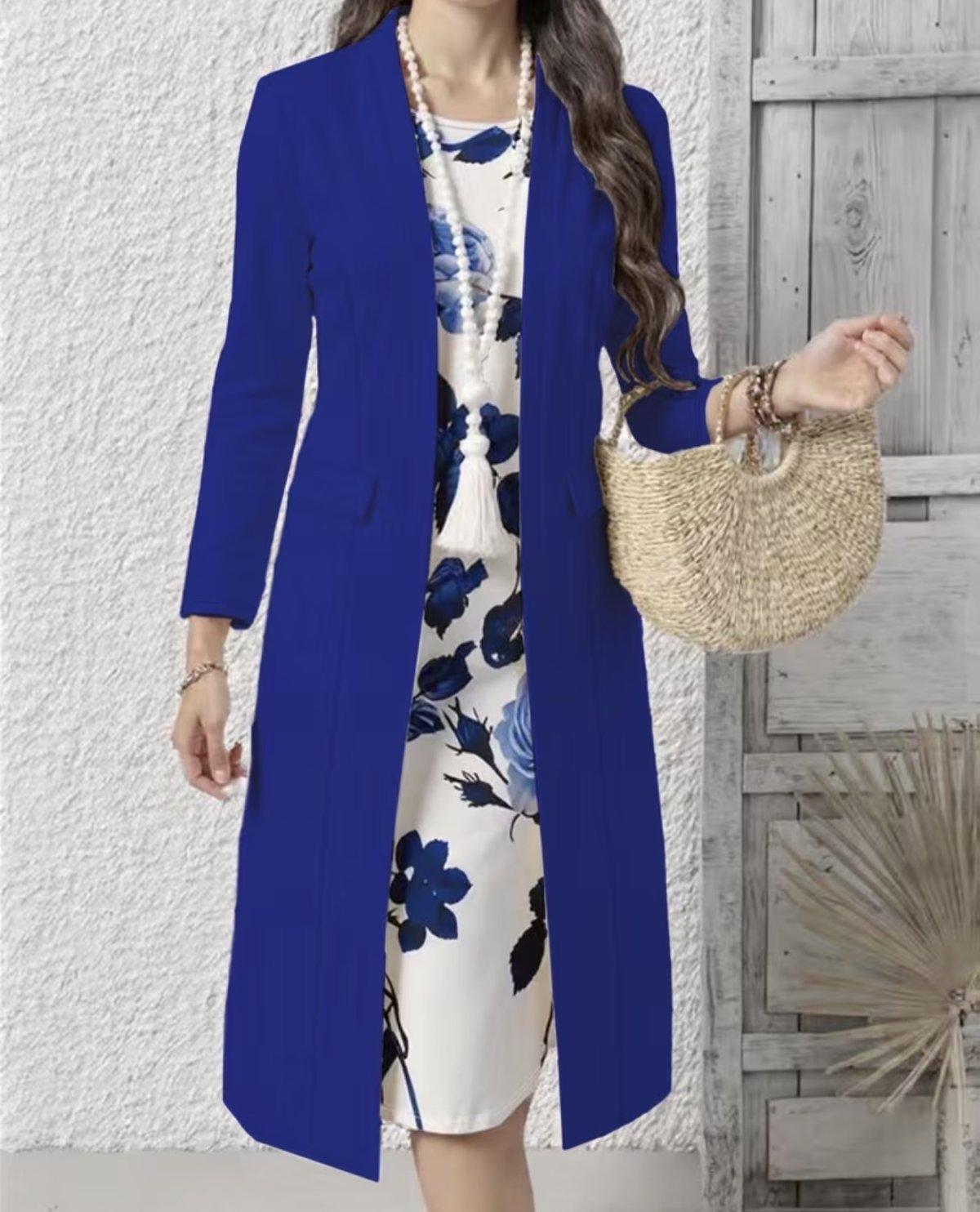 Magnifique ensemble pour femme : blazer long uni, simple et polyvalent